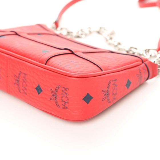 MCM Visetos Mini Aren Chain Crossbody Bag Candy Red 1188592