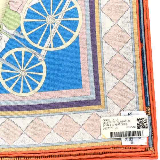 HERMES Silk Objets De Curiosite Scarf 90 Bleu Vert Rose