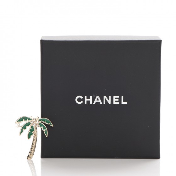 シャネル❣ローズパール CHANEL Enamel Pearl Palm Tree Brooch Green Gold 206541