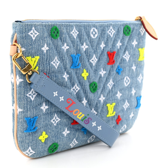 LOUIS VUITTONポーチ LOUIS VUITTON Embroidered Monogram Denim New Wave Zipped