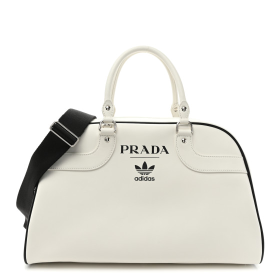 セール★PRADA★1BC891 PRADA X ADIDAS City Calfskin Bowling Bag White Black 1356921