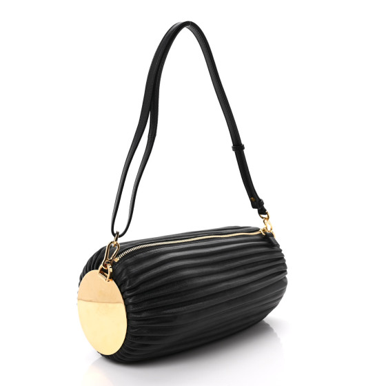 LOEWE Lambskin Pleated Bracelet Pouch Shoulder Bag Black