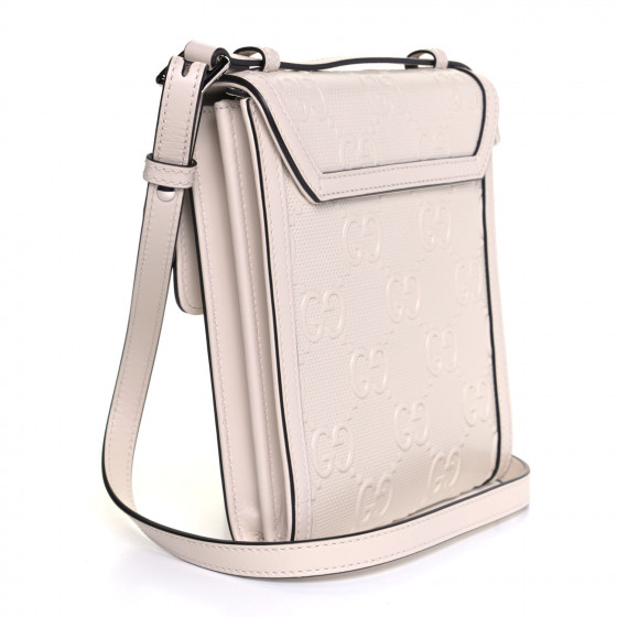 【GUCCI 】Tennis 20 GG Embossed Two-Tone Messenger Bag GUCCI Calfskin GG Tennis Embossed Messenger Bag Mystic White