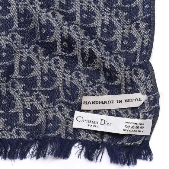 CHRISTIAN DIOR スカーフ ネイビー Dior Oblique Diortwin 70 Square Scarf Navy Blue Silk Twill