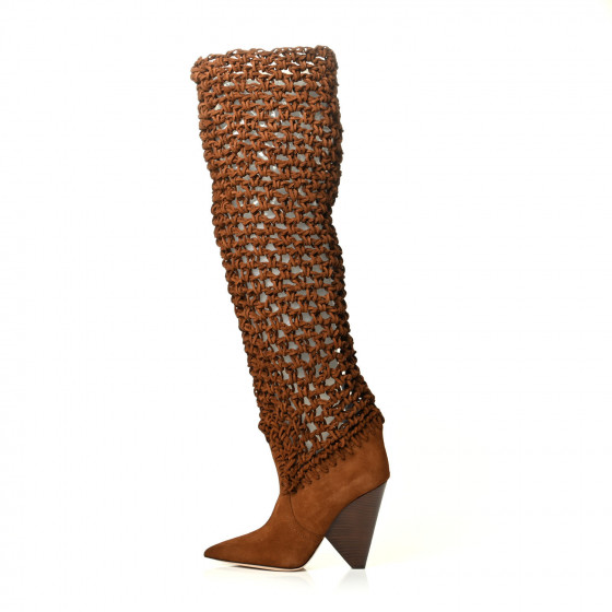 SAINT LAURENT Suede Twine Soho Niki 105 Thigh High Boots 39 Light Land 