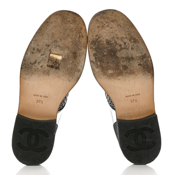 CHANEL Metallic Crumpled Lambskin CC Lace Up Oxfords 37.5