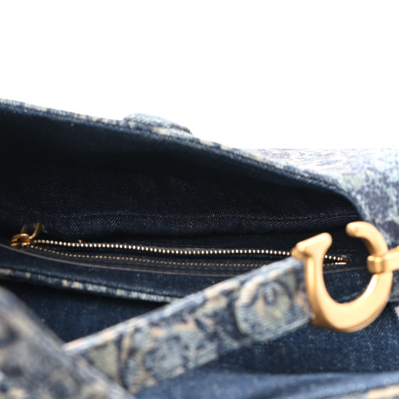 CHRISTIAN DIOR Denim Brocart Embroidered Saddle Bag Blue