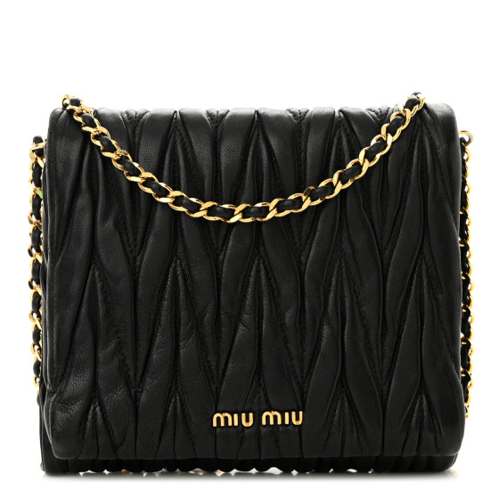 【MIU MIU】MATELASSE CHAIN CROSSBODY BAG MIU MIU Nappa Matelasse Chain Crossbody Black 1518125