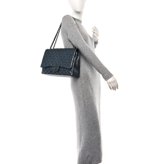 CHANEL Metallic Caviar Quilted Maxi Double Flap Charcoal