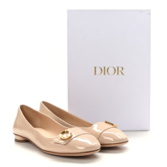 CHRISTIAN DIOR Patent Calfskin C'est Dior Ballet Flats 38.5