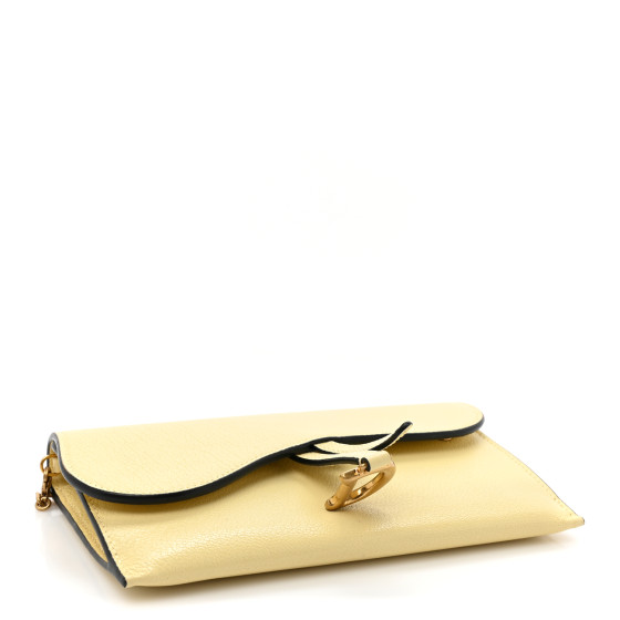 CHRISTIAN DIOR Goatskin Saddle Long Wallet With Chain Pastel
