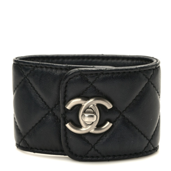 CHANEL Lambskin Quilted CC Turnlock Cuff Bracelet M Black