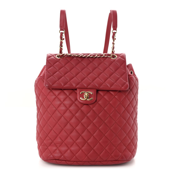 CHANEL Lambskin Quilted Large Urban Spirit Backpack Red