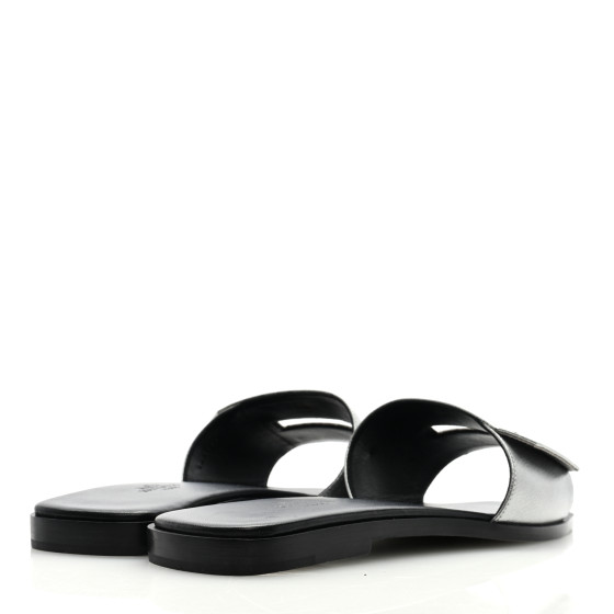 HERMES Metallic Epsom View Sandals 38.5 Gris Argente 1417444