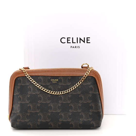 【国内発送】CLUTCH WITH CHAIN TRIOMPHE CANVAS LAMBSKINセール CELINE Lambskin Triomphe Canvas Clutch With Chain White Tan