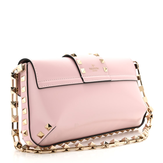 VALENTINO GARAVANI Brushed Calfskin Rockstud Flip Lock Chain Shoulder Bag Rose Quartz