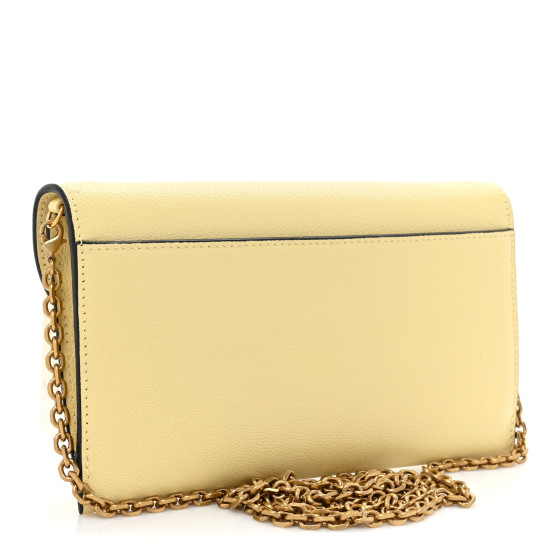 CHRISTIAN DIOR Goatskin Saddle Long Wallet With Chain Pastel