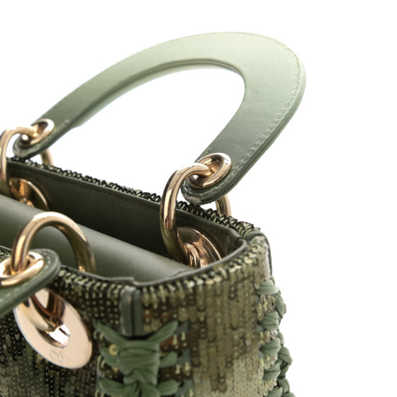 クリスチャンディオール　Mサイズ　ツイード　グリーン CHRISTIAN DIOR Calfskin Sequin Gradient Stitched Mini Lady