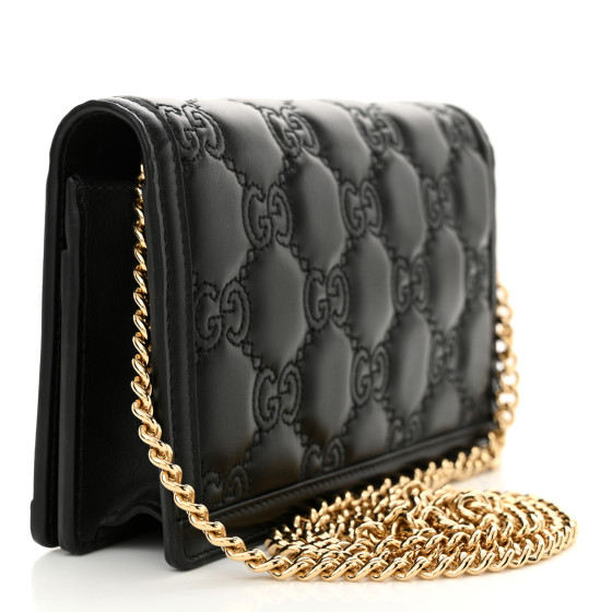 【GUCCI】GG MATELASSE WALLET GG Matelassé wallet on chain in black leather | GUCCI® US
