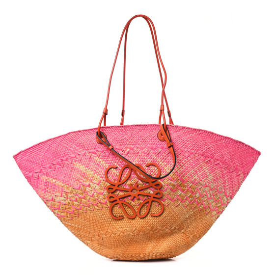 LOEWE Iraca Palm Calfskin Anagram Basket Bag Fuchsia 1621073
