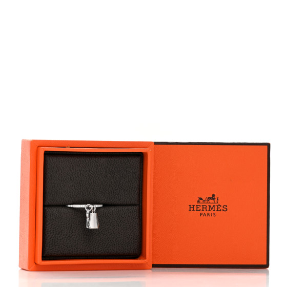 HERMES 18K White Gold Diamond Kelly Clochette Ring 52 6