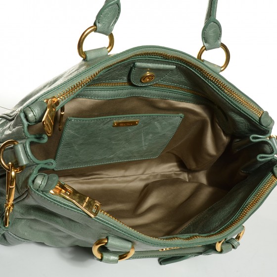 MIU MIU Vitello Shine Double Zip Tote Agave 106868