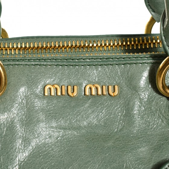 MIU MIU Vitello Shine Double Zip Tote Agave 106868