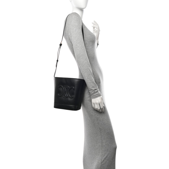 CELINE Smooth Calfskin Small Cuir Triomphe Bucket Bag Black