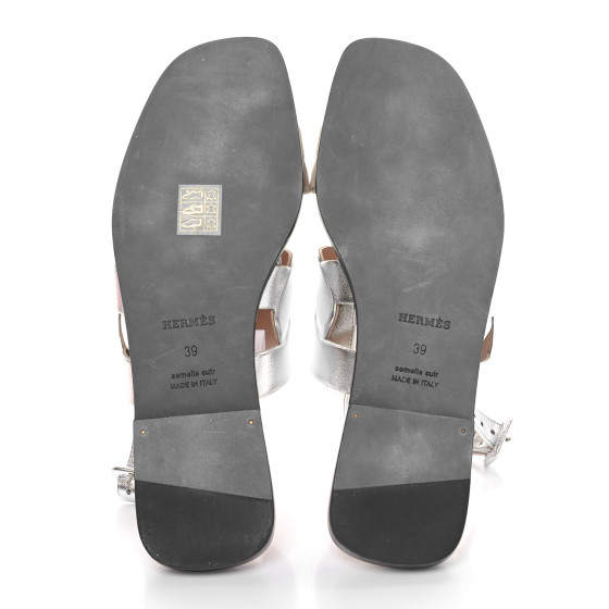 HERMES Metallic Nappa Chevre Velours Womens Grace Sandals 39