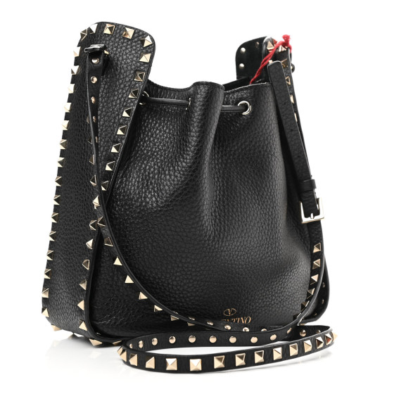 VALENTINO GARAVANI Grained Calfskin Rockstud Bucket Bag