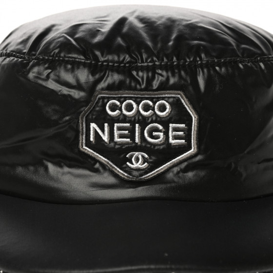 CHANEL coco NEIGE フェイクファー キャスケット CHANEL Nylon Tweed Quilted Coco Neige Hat S Black 947505