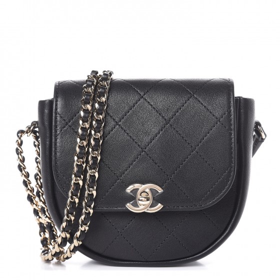 CHANEL Lambskin Stitched Small Messenger Flap Black 338021 FASHIONPHILE