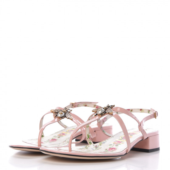 GUCCI Patent Bee Thong Sandal 39.5 Perfect Pink 474292