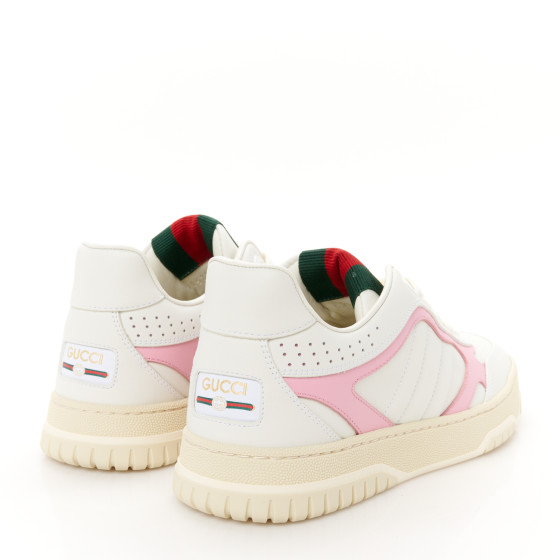 GUCCI Calfskin Womens Re-Web Sneakers 38 White Pink 1646441