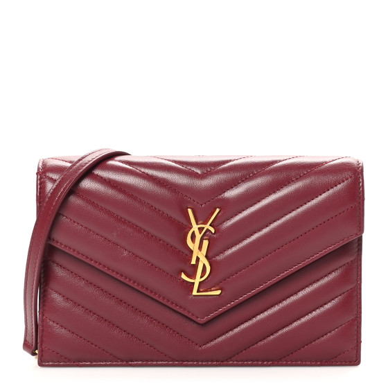 ★Saint Laurent★ Monogram Matelasse Zipper Wallet Red Gold Saint Laurent Chain Wallet Grain De Poudre Matelasse Chevron