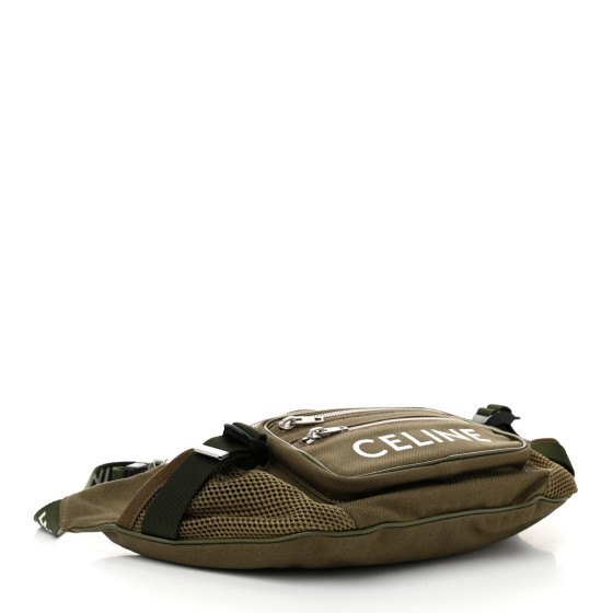 CELINE Cotton Gabardine Logo Print Trekking Belt Bag Khaki