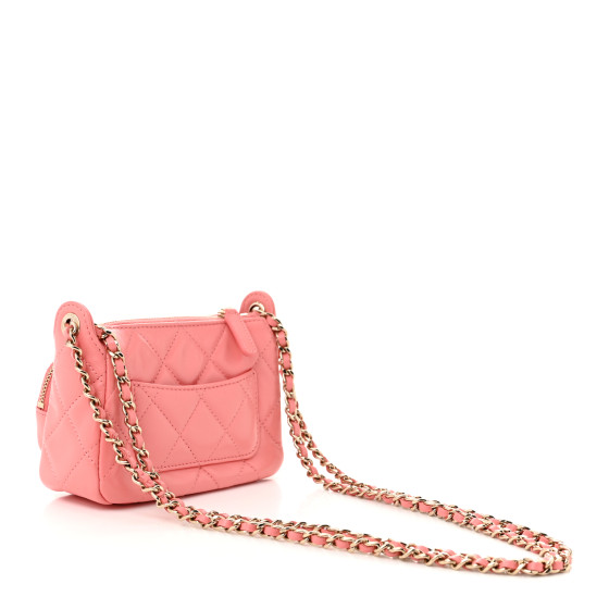 CHANEL Shiny Crumpled Lambskin Quilted Mini Clutch With