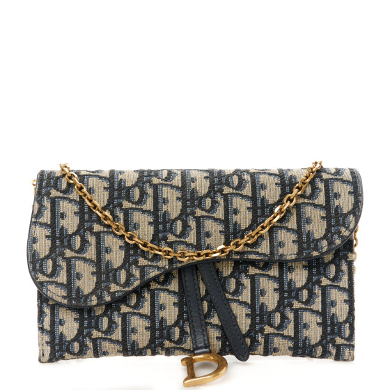 【DIOR】Dior Oblique LONG SADDLE WALLET チェーン付き Christian Dior Saddle Wallet on Chain in Blue Dior Oblique