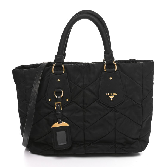 PRADA Tessuto Nylon Chevron Quilted Tote Black 1639764