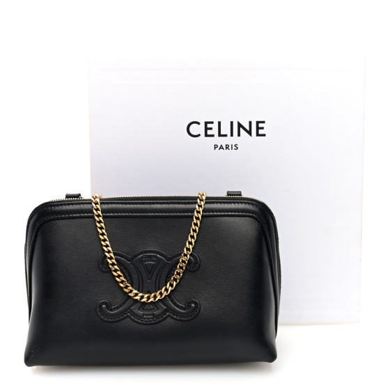 CELINE Smooth Calfskin Cuir Triomphe Clutch on Chain Black