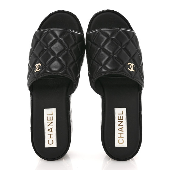 【上品♪】CHANEL 25C モカシン CHANEL Lambskin Quilted CC Mules Wedge Sandals 37 Beige