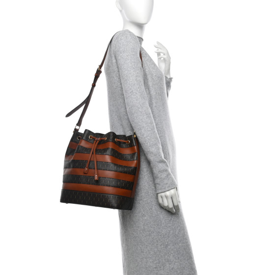 【SAINT LAURENT】STRIPE BUCKET BAG SAINT LAURENT Canvas Smooth Calfskin Le Monogramme Striped