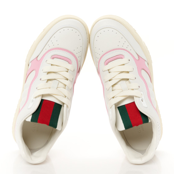 GUCCI Calfskin Womens Re-Web Sneakers 38 White Pink 1646441