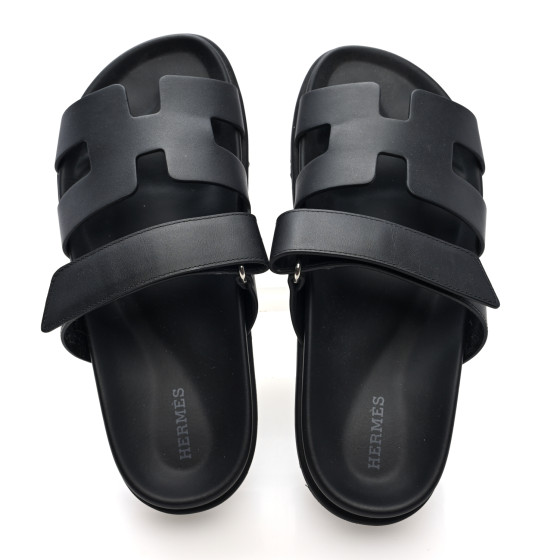 HERMES Calfskin Womens Chypre Sandals 38 Black 1698719