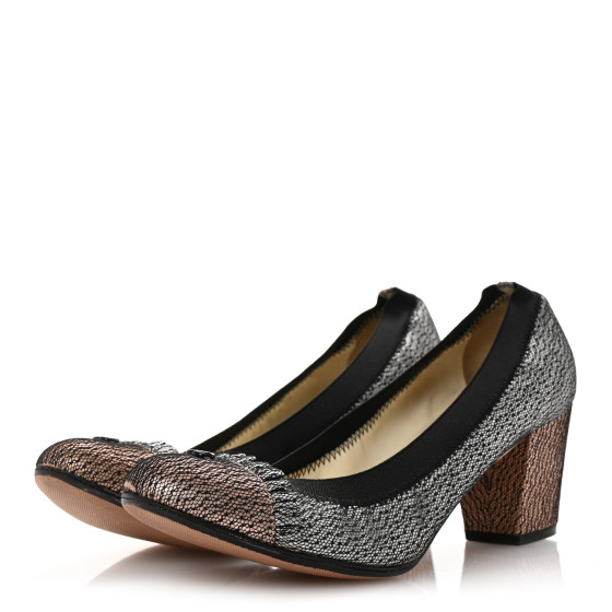 CHANEL Lace Lambskin CC Elastic Stretch Pumps 39 Black