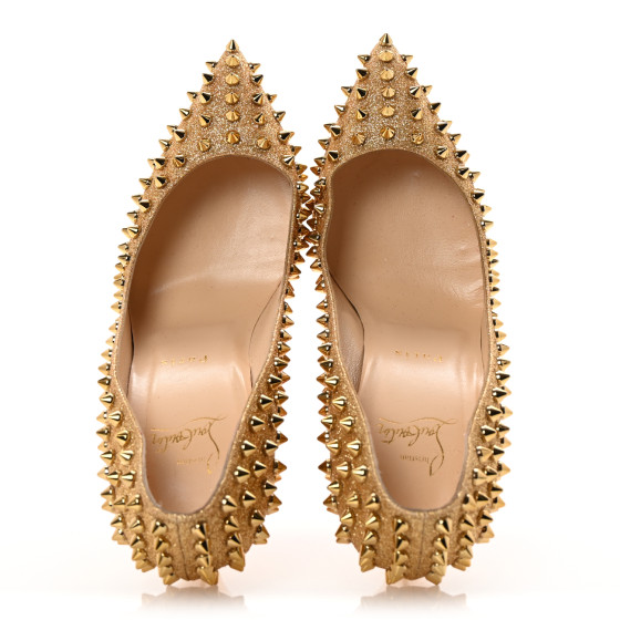 Christian Louboutin パンプス ゴールド キラキラ CHRISTIAN LOUBOUTIN Glitter Mini Specchio Follies Spikes 100