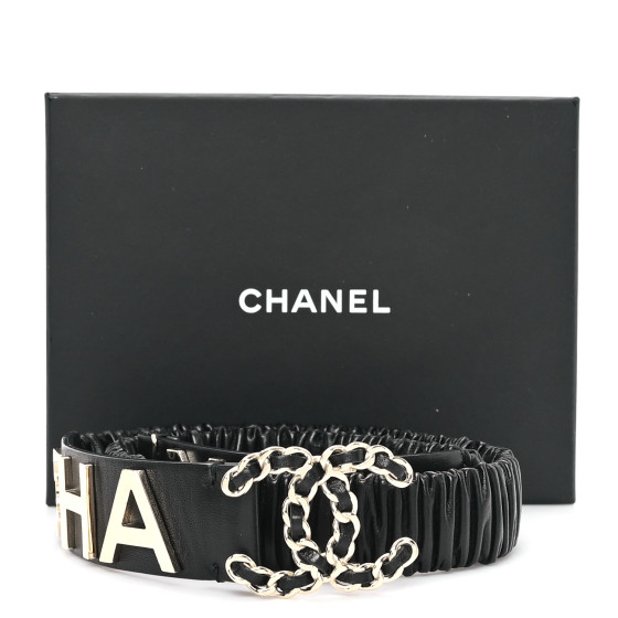 CHANEL Lambskin Logo Belt 85 34 Black 1698649 | FASHIONPHILE