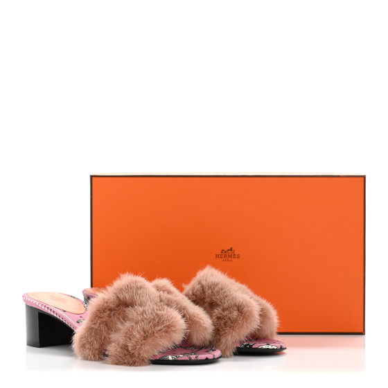 HERMES Mink Fur Oasis Sandals 36 Granit Pink 1705734