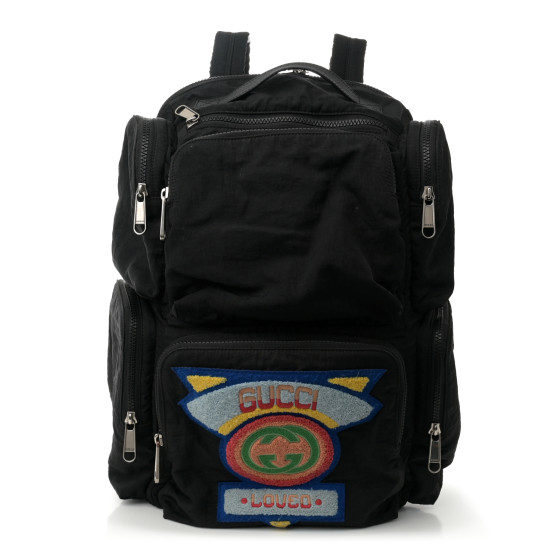 GUCCI Nylon Twill 80s Logo Patch Backpack Black 1704126