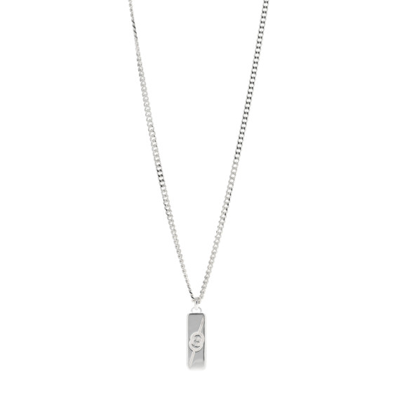 GUCCI Sterling Silver GG Bar Pendant Necklace 1696779